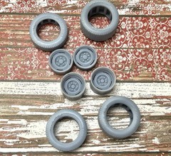 1/24 Scale: 15-inch “Steelies” Resin Wheels W/ Wide Rear Tires