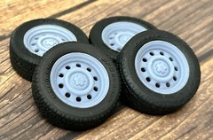 1/24 Scale: 17-inch “Police Cruiser” model car wheels/tires. Resin; 3D Print