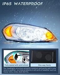 Headlight Assembly Compatible with 2006 2007 Chrome Housing + Amber Reflector