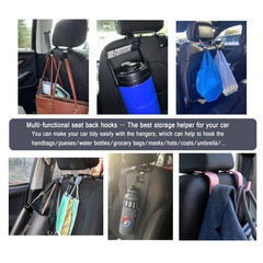 4-Pack Black Plastic Car Seat Headrest Hooks with 360° Rotation, 55 Lb. Capacity