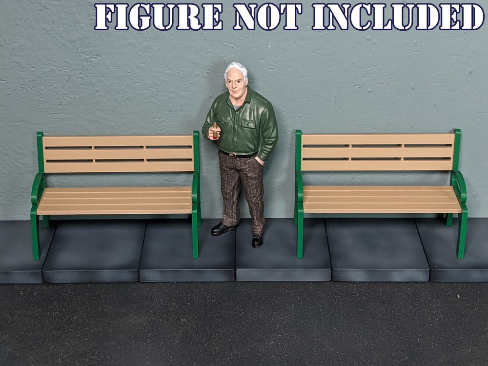 1/18 Scale Park Bench – For model car or 3.75″ action figure diorama (set of 2)