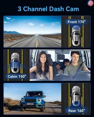 3 Channel Dash Cam for Cars Front Rear Inside, 4K WiFi Dash Cam w/ 32GB Card,
