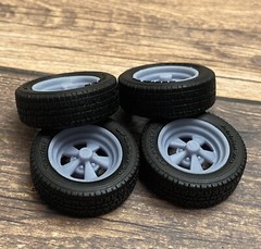 1/24 Scale: 17-inch “Cragar SS” model car wheels/tires. Resin; 3D
