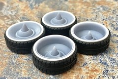 Resin 22 In. Modern Sombrero Style Wheels, W/One In. Whitewalls,1/24 1/25 Scale
