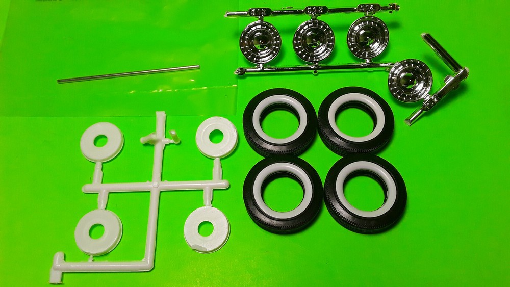55 1955 Chevy Bel Air 1/25 Firestone Wide Whitewall Tires Chrome Stock Rim Wheel