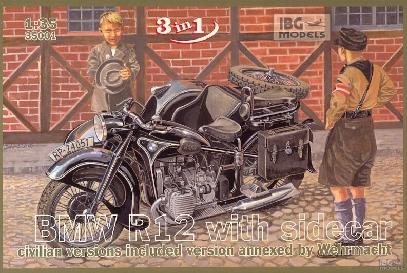 1/35 IBG 35001 BMW R12 Motorcycle with Sidecar – Civilian versions ( 3 in 1)