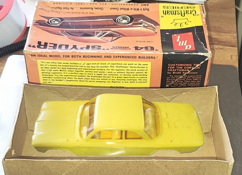 1964 Corvair AMT Craftsman Yellow Spyder Unbuilt Torn box ~ Includes “alligator”
