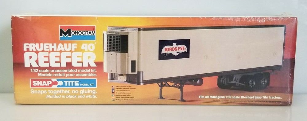 Monogram 1206 Fruehauf 40′ Reefer Trailer Snap-Tite 1/32 Scale 1980, New Sealed