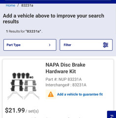 NAPA Disc Brake Hardware Kit Part #: NUP 83231A
