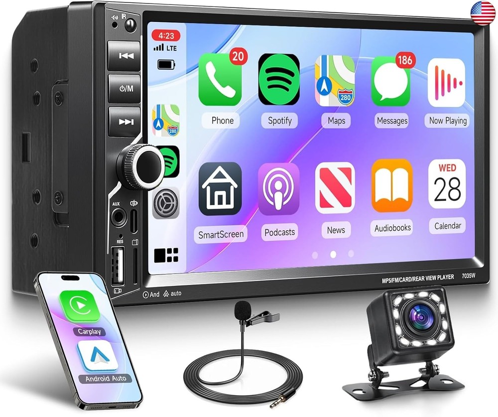 Rimoody Double Din Wireless Carplay Car Stereo Android Auto, 7 Inch Touch