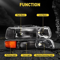 Headlights Assembly Compatible With 1999-2002 Silverado 1500 2500 Black + Amber