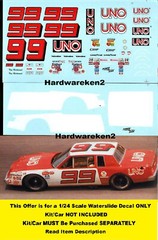 POWERSLIDE #99 UNO 1981 BUICK REGAL TIM RICHMOND WHITE/RED CAR 1/24 DECAL