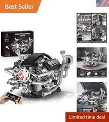 Realistic V8 Engine Building Kit – 770 PCS, Lights & USB Rechargeable Motor