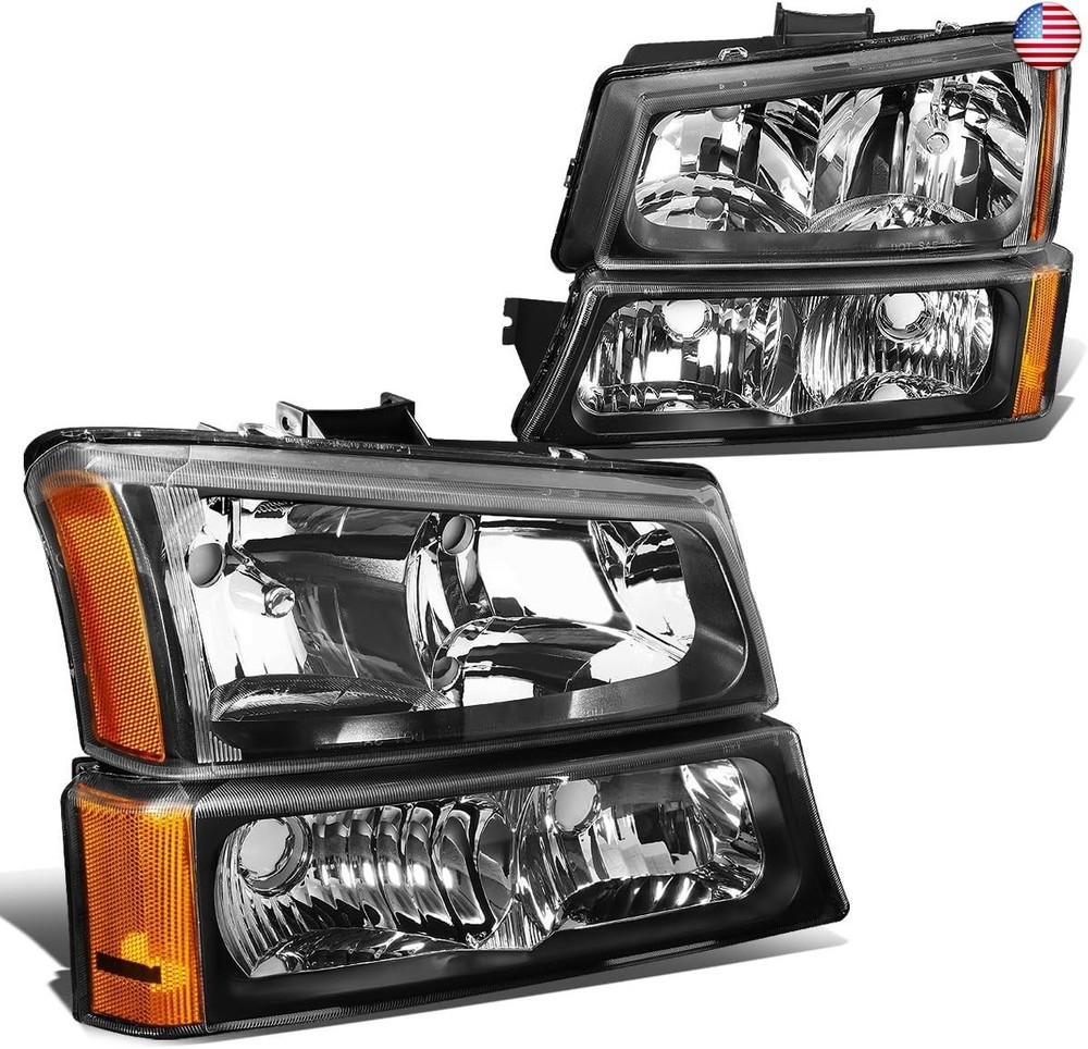 DNA MOTORING HL-OH-CS03-4P-BK-AM Black Amber Headlights Compatible with