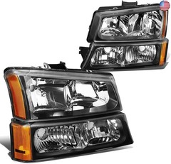 DNA MOTORING HL-OH-CS03-4P-BK-AM Black Amber Headlights Compatible with