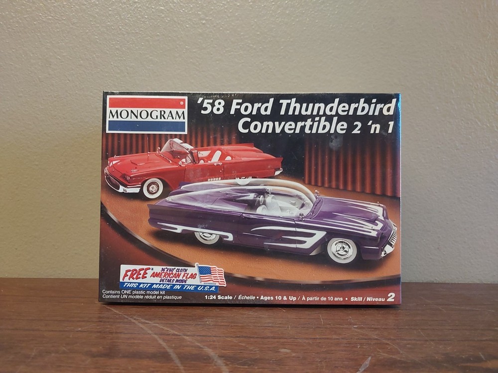 ‘58 Ford Thunderbird Convertible Monogram 2002 2 ‘n 1 1:24 Model Kit NEW SEALED