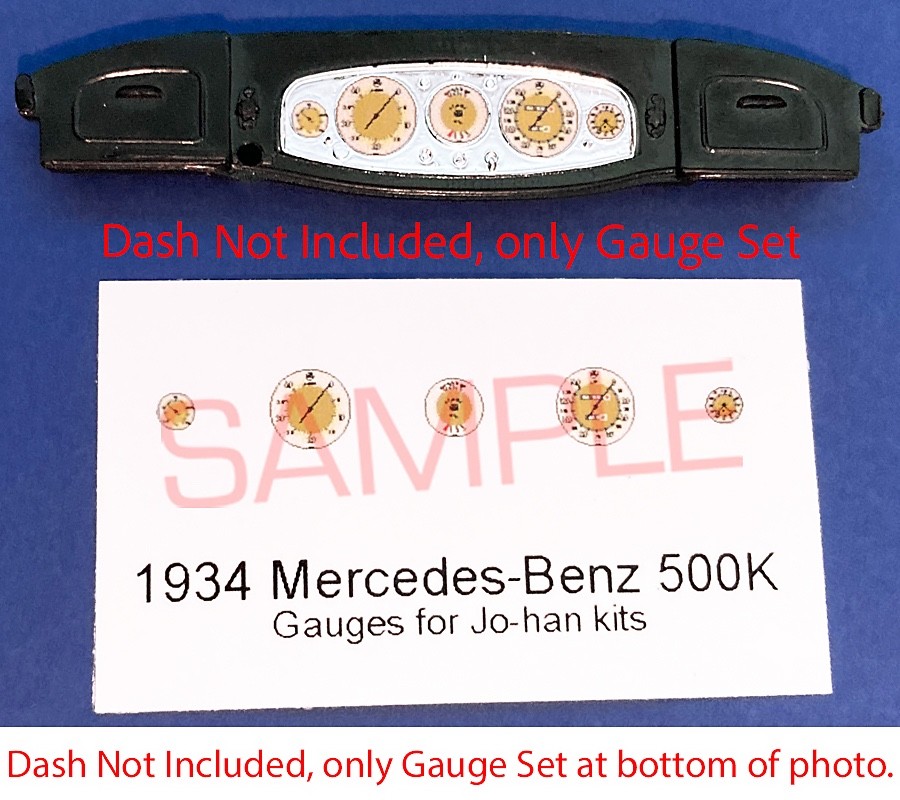 1934 MERCEDES BENZ 500 K GAUGE FACES for 1/25 JOHAN kits—PLEASE READ DESCRIPTION