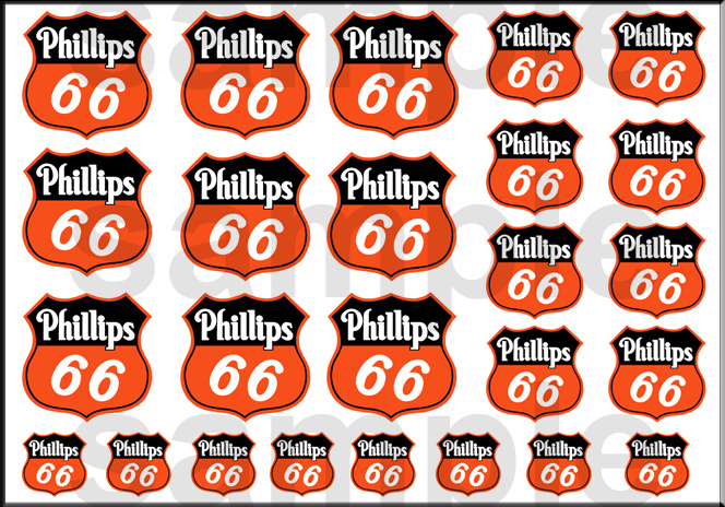 PEEL & STICK 1/2 3/8 1/4 INCH PHILLIPS 66 ORANGE 25 DECAL SHEET DIORAMA MODEL