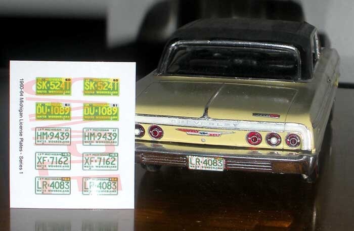 1960 – 1964 MICHIGAN miniature LICENSE PLATES for 1/25 scale MODEL CARS—PLS READ