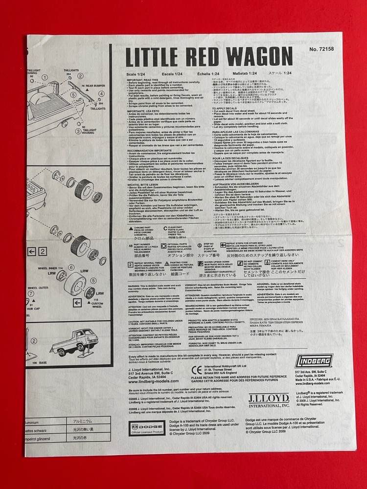 Lindberg – Little Red Wagon Dragster – Original Model Kit Instruction Sheet