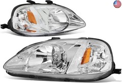 DNA MOTORING Pair Headlight Assembly Compatible With 99-00 Honda Civic,