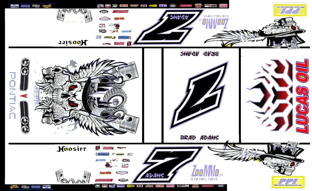 #7 Brad Adams Lucas Oil Crate Dirt Late Model 1/24th Scale Waterslide Decal