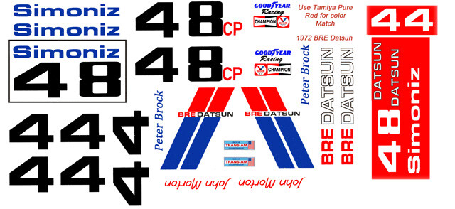 #48 BRE DATSUN 510 1972 Peter Brock – John Morton 1/32nd Scale Waterslide Decals