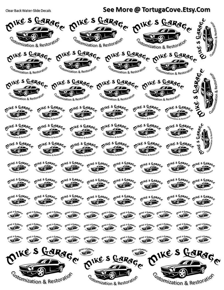 Custom Designed Garage Model Decals for your Diroma, Garage, Shop, or Model.