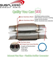 Exhaust Flex Pipe Universal Type Stainless Steel Heavy Duty 2.25″ X 8 X 12