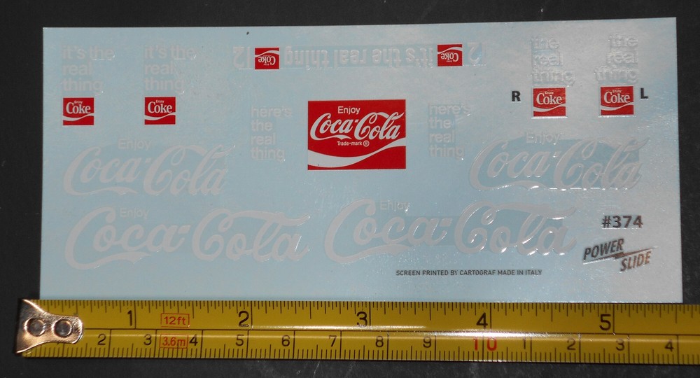NASCAR DECAL COCA COLA LOGO SUPPLEMENT REPLACEMENT SHEET 1/25