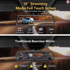 10” Mirror Dash Cam Night Vision 1080P FHD Full Touch Screen Front and Rear