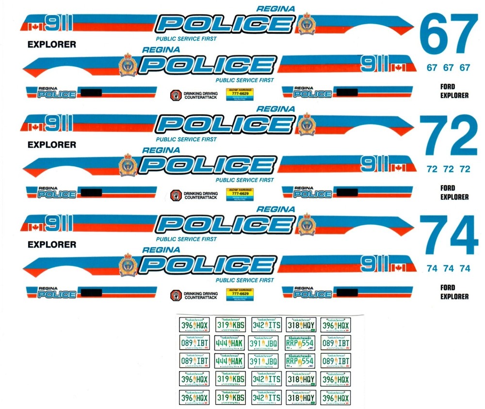 1/24, 1/25 Police Car Decals (Bill Bozo – Regina Canada Police)