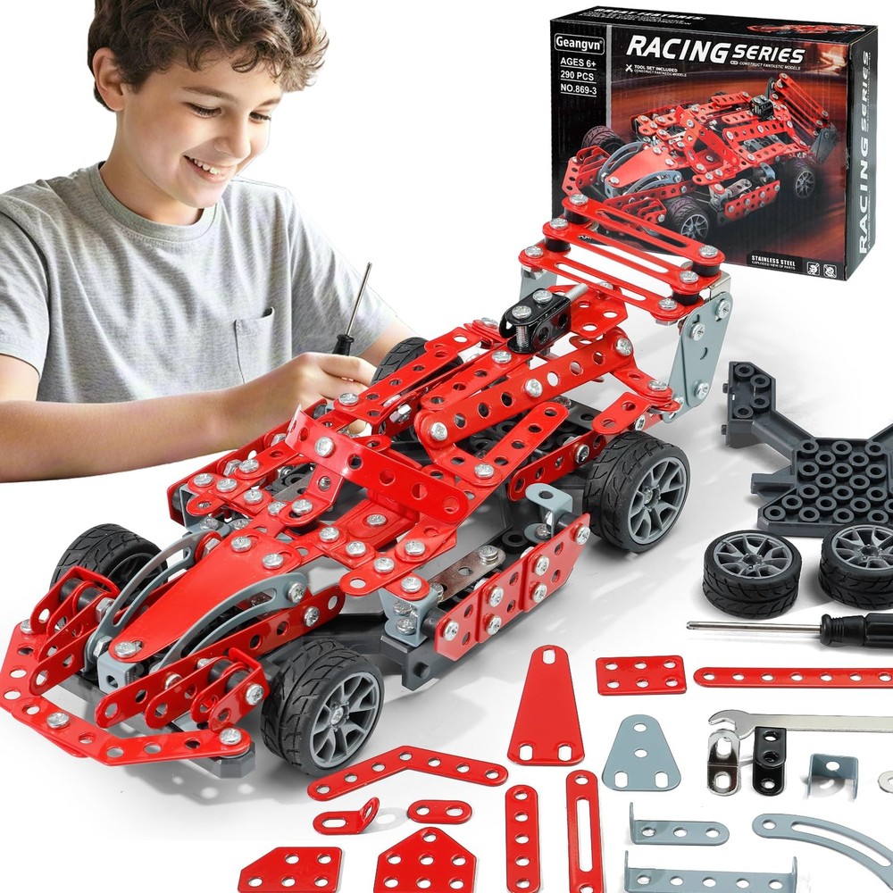Geangvn Metal Model Car Kits – 290 Pcs Erector Set for Boys Age Small, Red