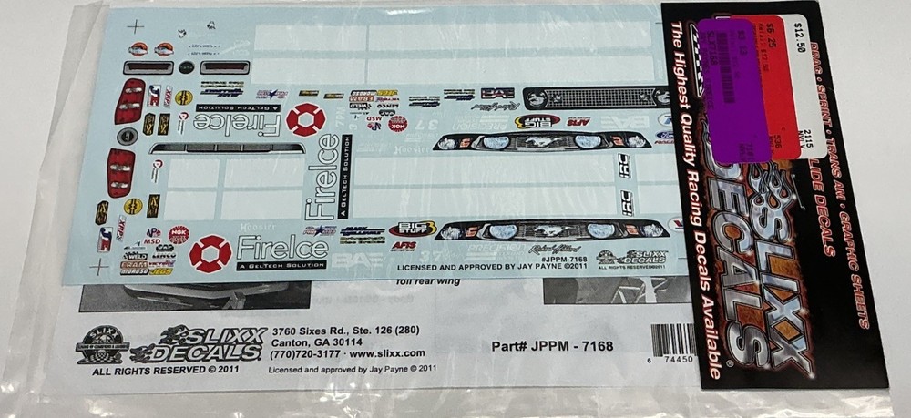 Slixx Decals 1:24-1:25 Scale Jay Payne Fireice 2010 & 2011 Mustang Pro Mods New