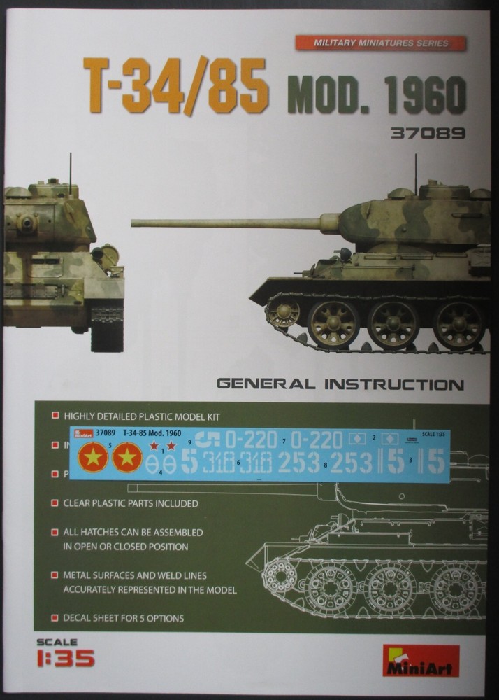 Miniart 1/35 Scale T-34/85 mod. 1960 – Decals from kit No. 37089