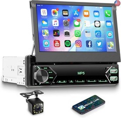 Single Din Flip Out Car Radio with Bluetooth iOS/Android Mirror Link,7 Inch