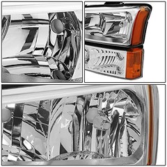 Pair Headlight Assembly Compatible with 2003-2006 Chevy Chrome / Amber