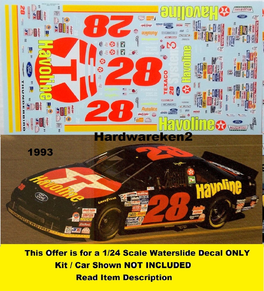 NASCAR DECAL #28 HAVOLINE 1993 FORD THUNDERBIRD DAVEY ALLISON 1/24