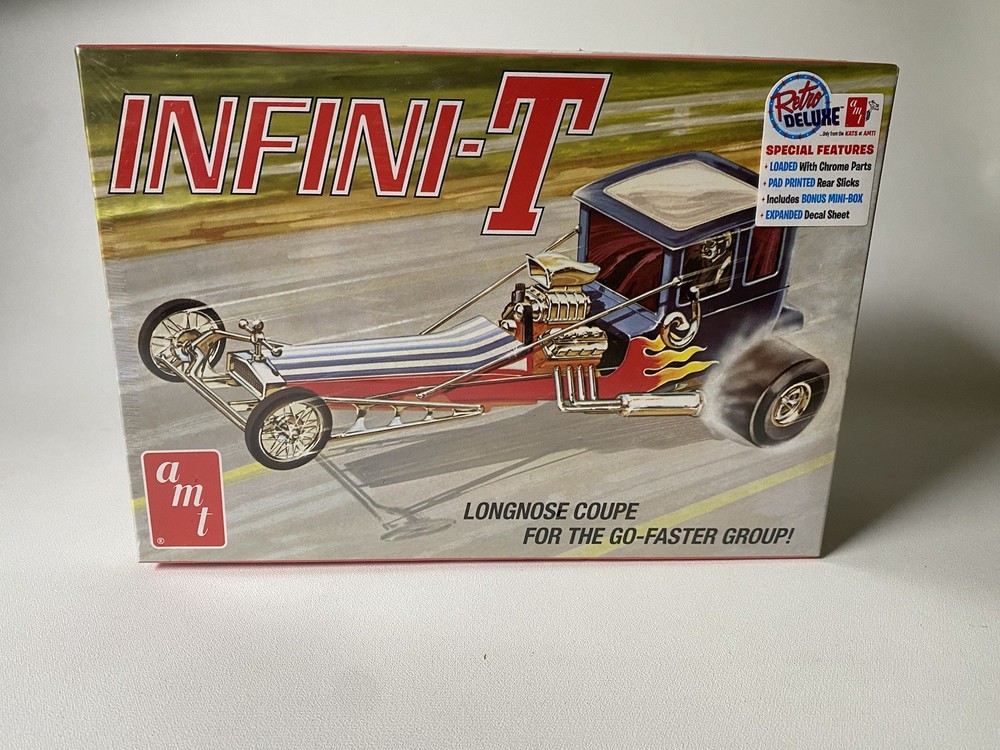 AMT Infini-T Long Nose Drag Strip Car Retro Deluxe Plastic Model Kit Sealed Box