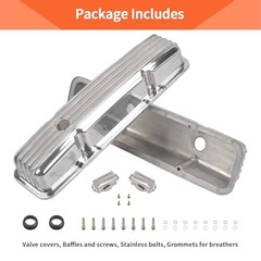 Aluminum Valve Covers with Holes Retro Finneded Compatible SBC 58-86 Polish