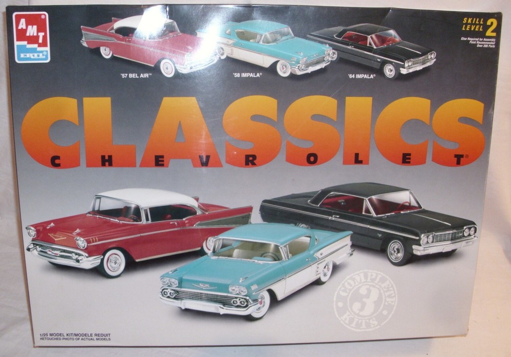 AMT CLASSIC CHEVROLET 57 BEL, 58 IMPALA & 64 IMPALA MODEL KITS 1/25 BOXED 8099
