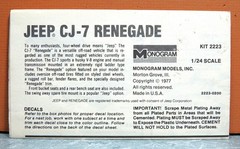 1/24 MONOGRAM JEEP CJ-7 RENEGADE # 2223 (INSTRUCTIONS ONLY)