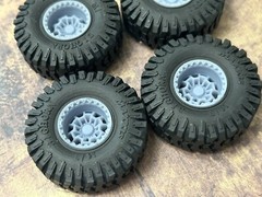1/24 Scale: 15-Inch “KMC Summit” Wheels W/ Huge 35-inch Mud Tires. Resin