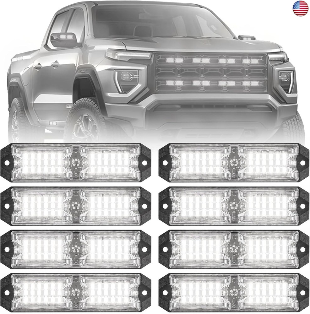 8pcs 12-LED Emergency Strobe Light Ultra Slim Grille Flashing Warning Light Kit