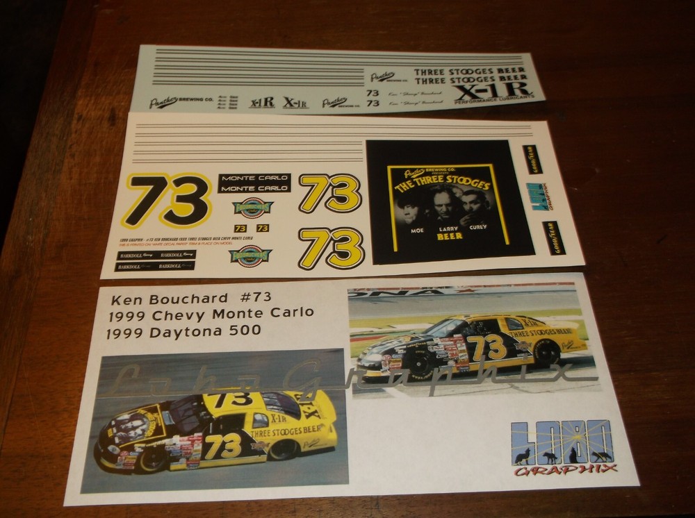 Ken Bouchard #73 1999 THREE STOOGES BEER Chevy 1/24th scale decals LoboGraphix