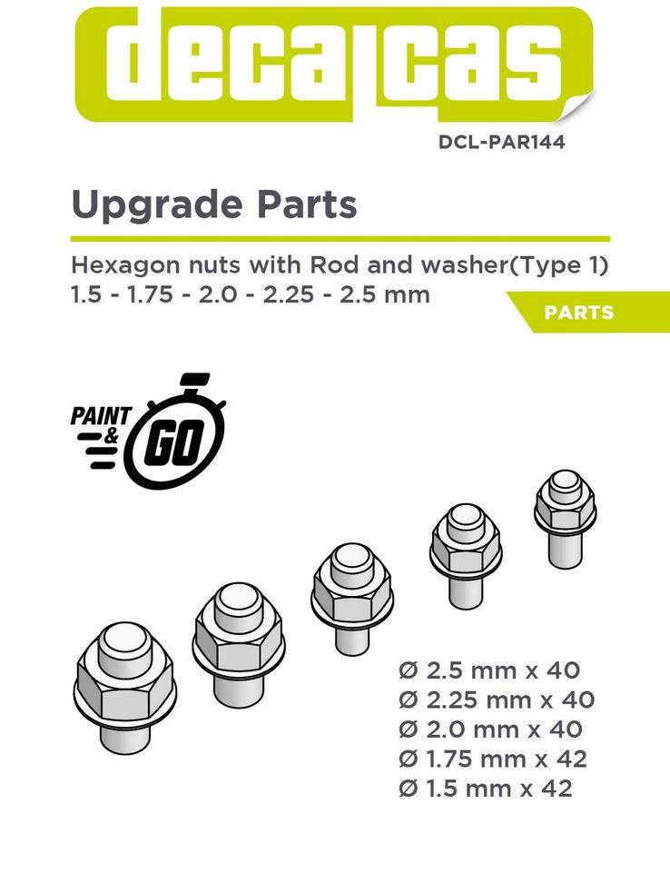 Decalcas Hexagon Nuts with Rod and Washer Type 1 – 1.5 – 2.5 mm (204pcs, resin)
