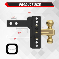 Adjustable Truck Trailer Hitch for 2.5″ Receiver, 6″ Drop/Rise Tow Hitch with Du