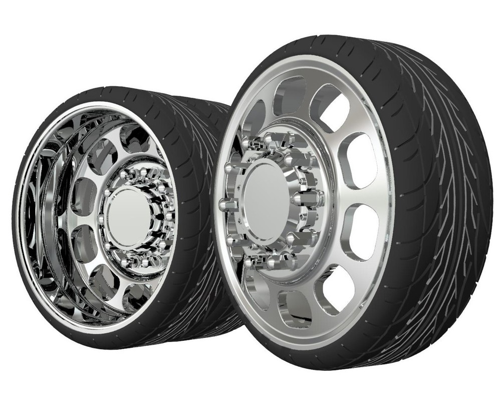 1:25-1:24 Scale Resin 24″ Milled Slot Dually Tires With Brakes