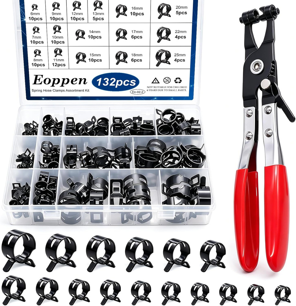 132Pcs 6-25Mm Spring Hose Clamps Assortment Kit with Swivel Flat Band Fuel Hose