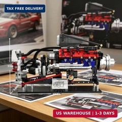 V8 Supercharged Engine Model Set MOC 8-Cylinder Car Motor Kit That Runs 1151PCS